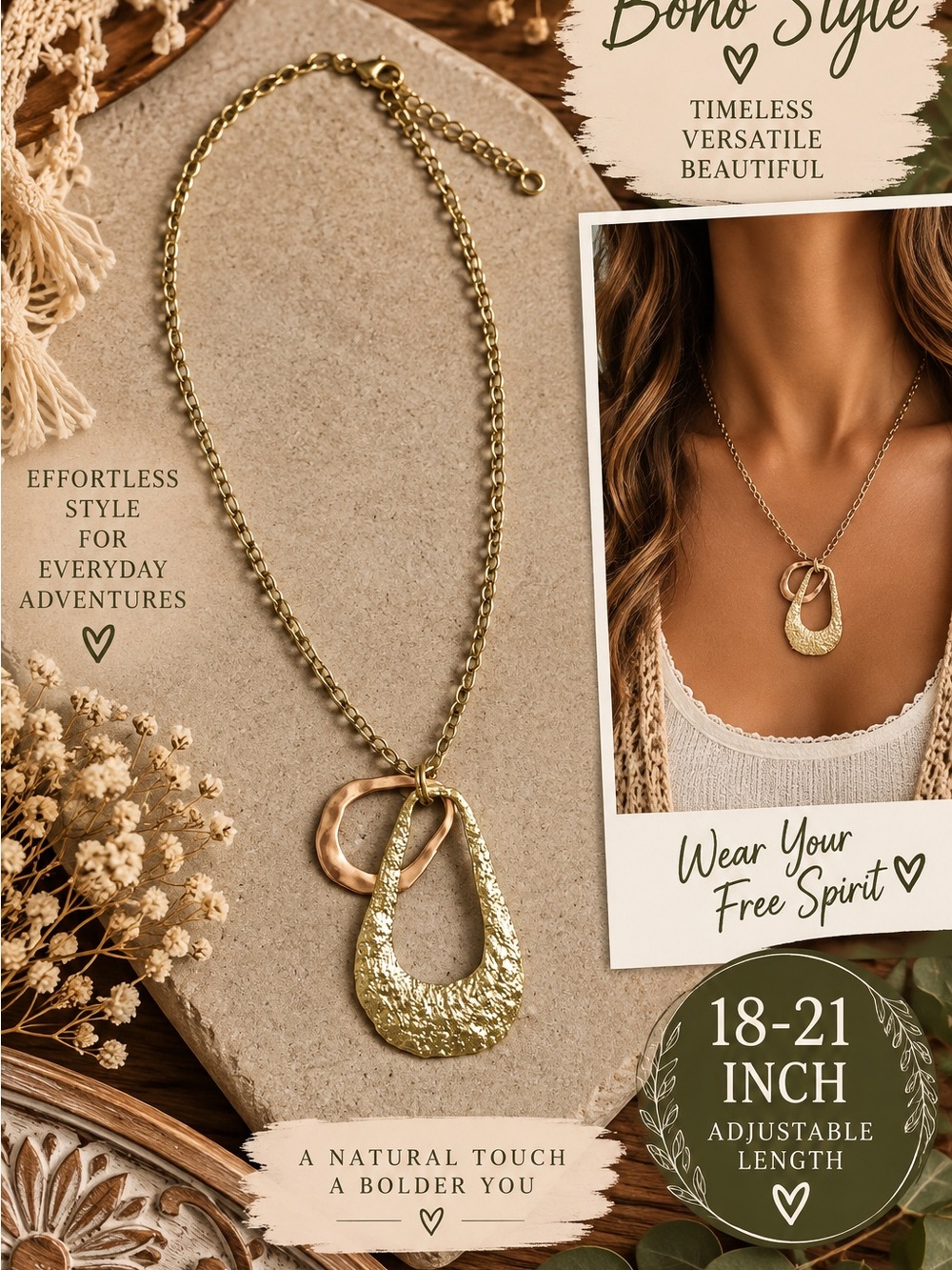 743 Textured Two-Tone Pendant Necklace - Gold & Rose Gold